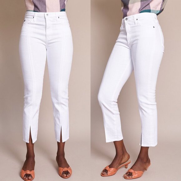 Ag Adriano Goldschmied The Isabelle High-Rise Straight Crop Jean Slit 27 White - Picture 2 of 16